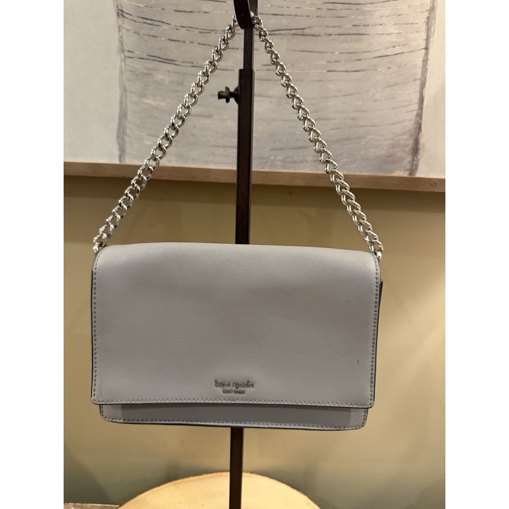 KATE SPADE Bixby Place Greer Shoulder‎ Gray Leather Crossbody Chain Clutch Bag